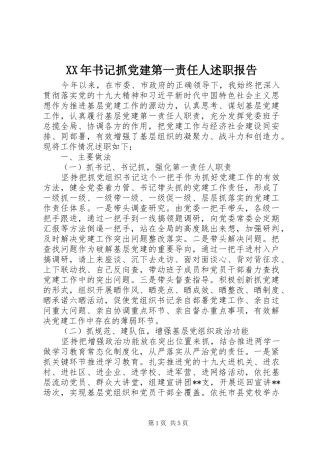 XX年书记抓党建第一责任人述职报告