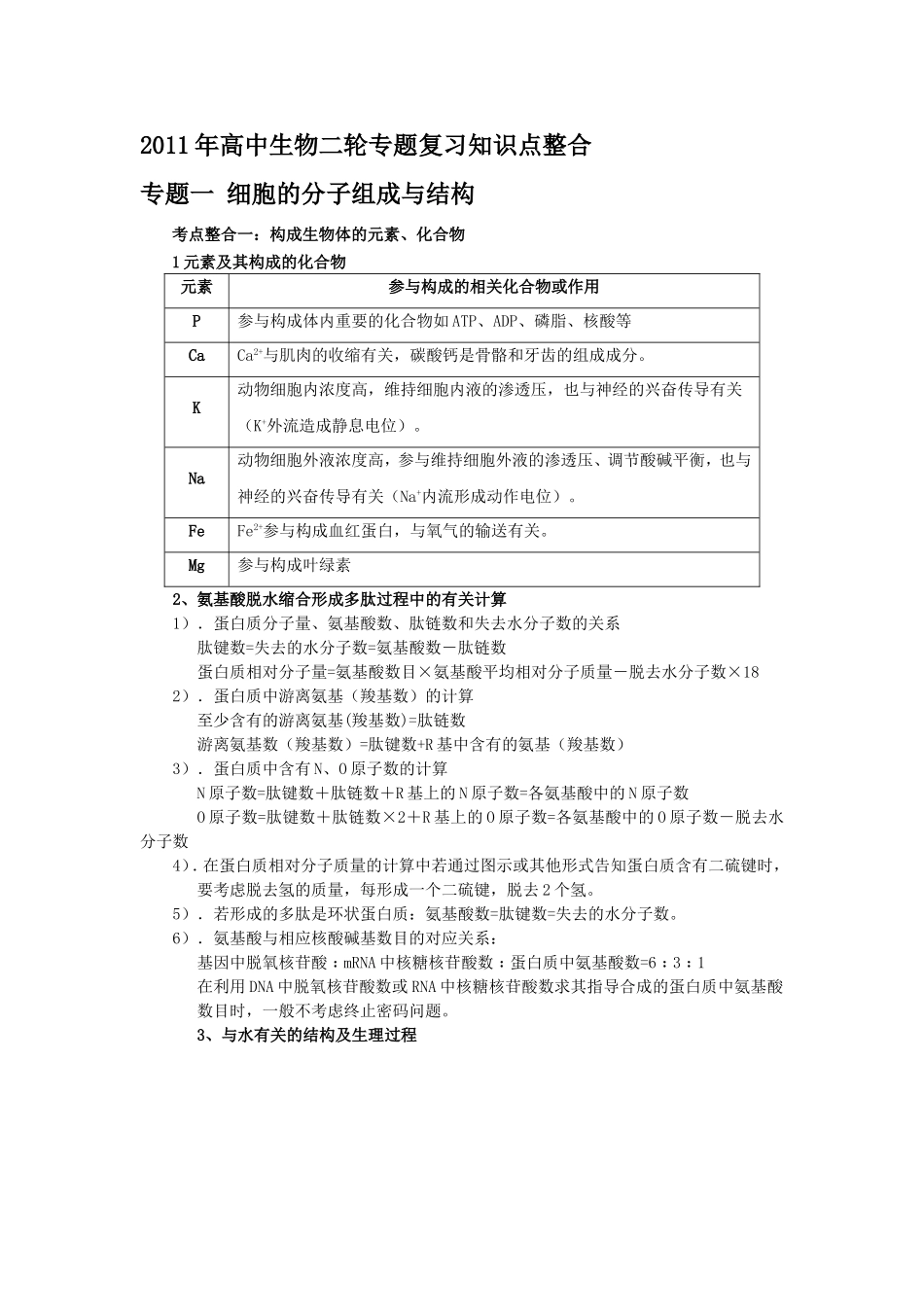 2011年高中生物二轮专题复习知识点整合_第1页
