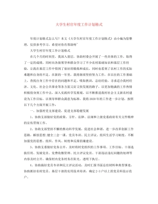 大学生村官年度工作计划格式
