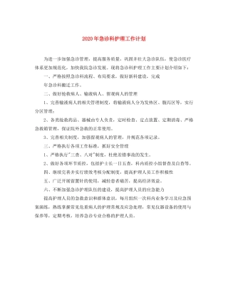 2020年急诊科护理工作计划