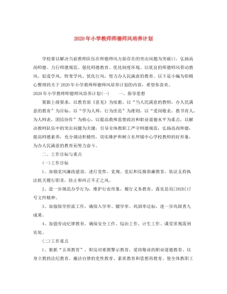 2020年小学教师师德师风培养计划