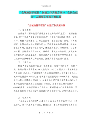 “全域旅游示范县”创建工作实施方案与“全民公益日”志愿服务实施方案汇编