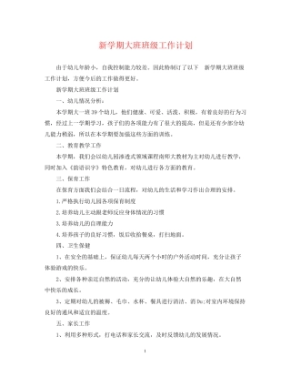 新学期大班班级工作计划2