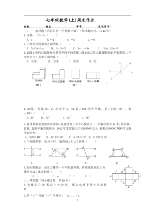 2015年七年级数学周末作业