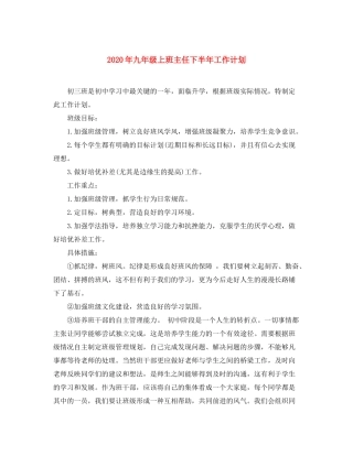 2020年九年级上班主任下半年工作计划