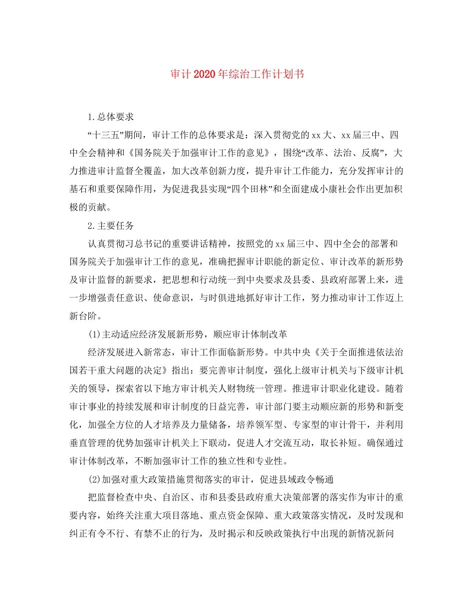 审计年综治工作计划书_第1页