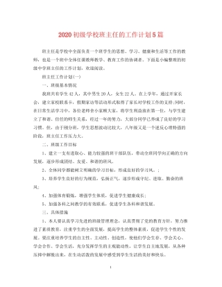 初级学校班主任的工作计划5篇