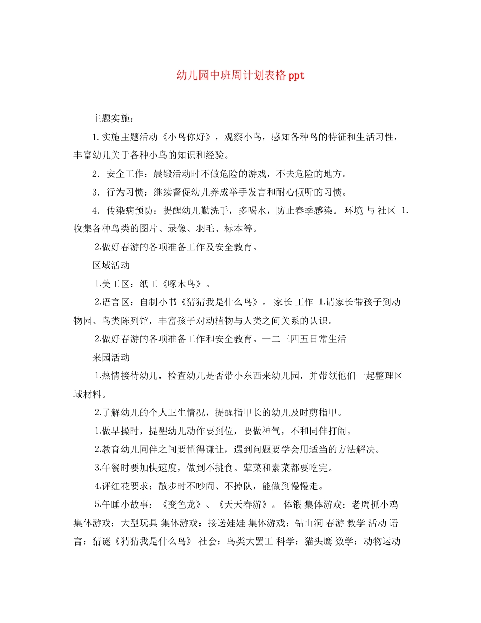 幼儿园中班周计划表格ppt_第1页
