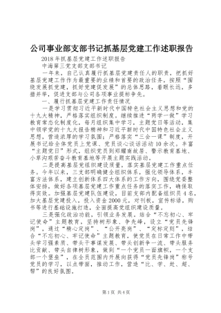 公司事业部支部书记抓基层党建工作述职报告