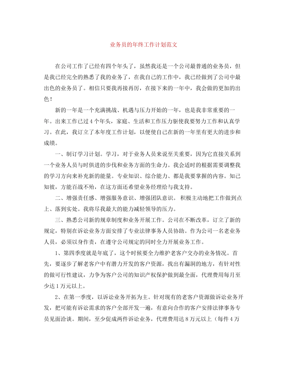 业务员的年终工作计划范文_第1页