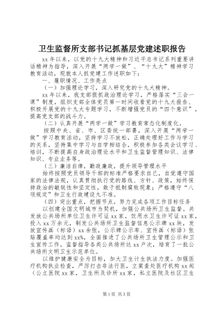 卫生监督所支部书记抓基层党建述职报告