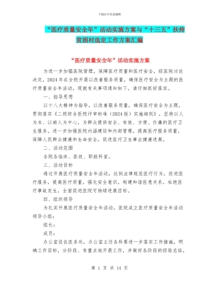 “医疗质量安全年”活动实施方案与“十三五”扶持贫困村选定工作方案汇编