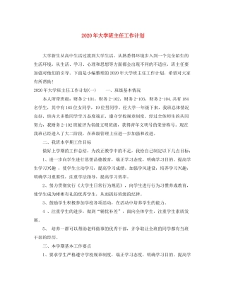 2020年大学班主任工作计划
