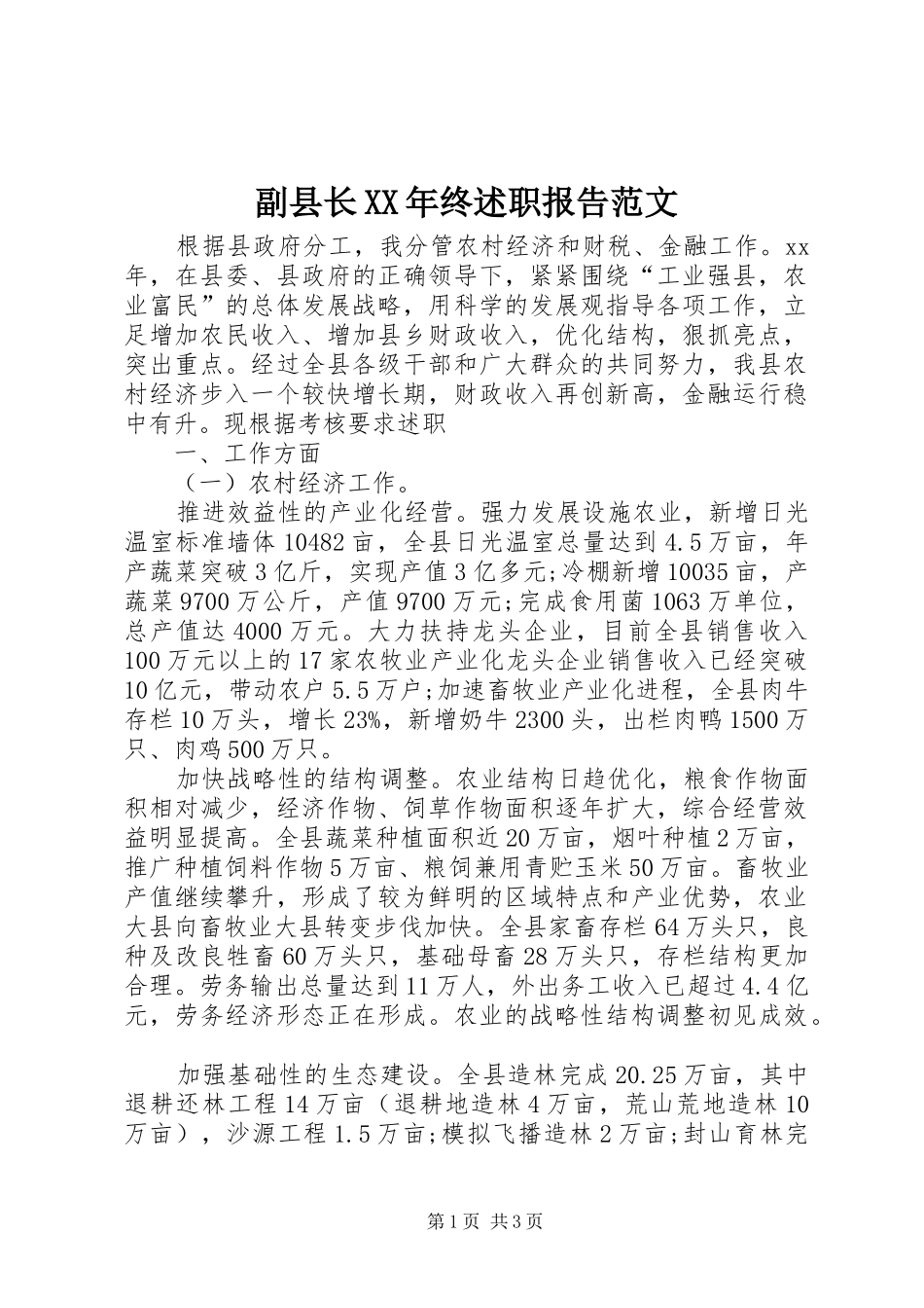 副县长XX年终述职报告范文_第1页