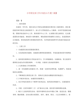 小学团支部工作计划怎么写【三篇】