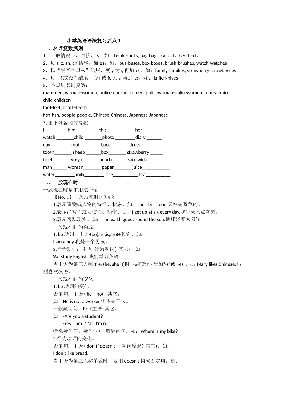 小学英语语法复习要点1_第1页