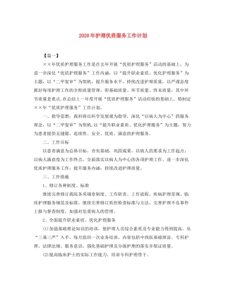 2020年护理优质服务工作计划