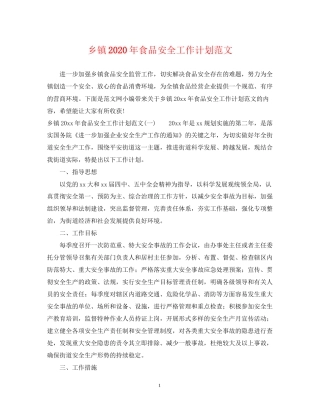 乡镇年食品安全工作计划范文