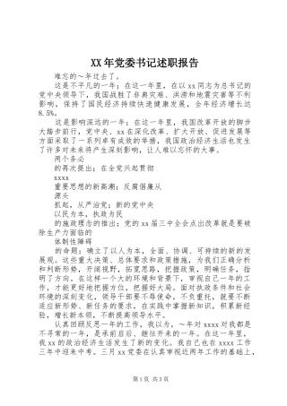 XX年党委书记述职报告