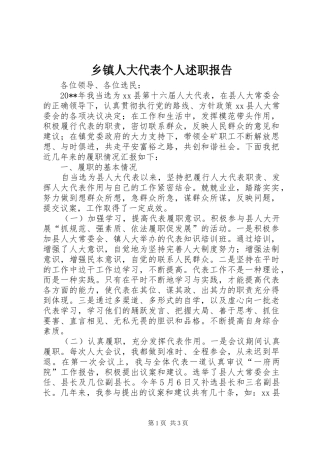 乡镇人大代表个人述职报告