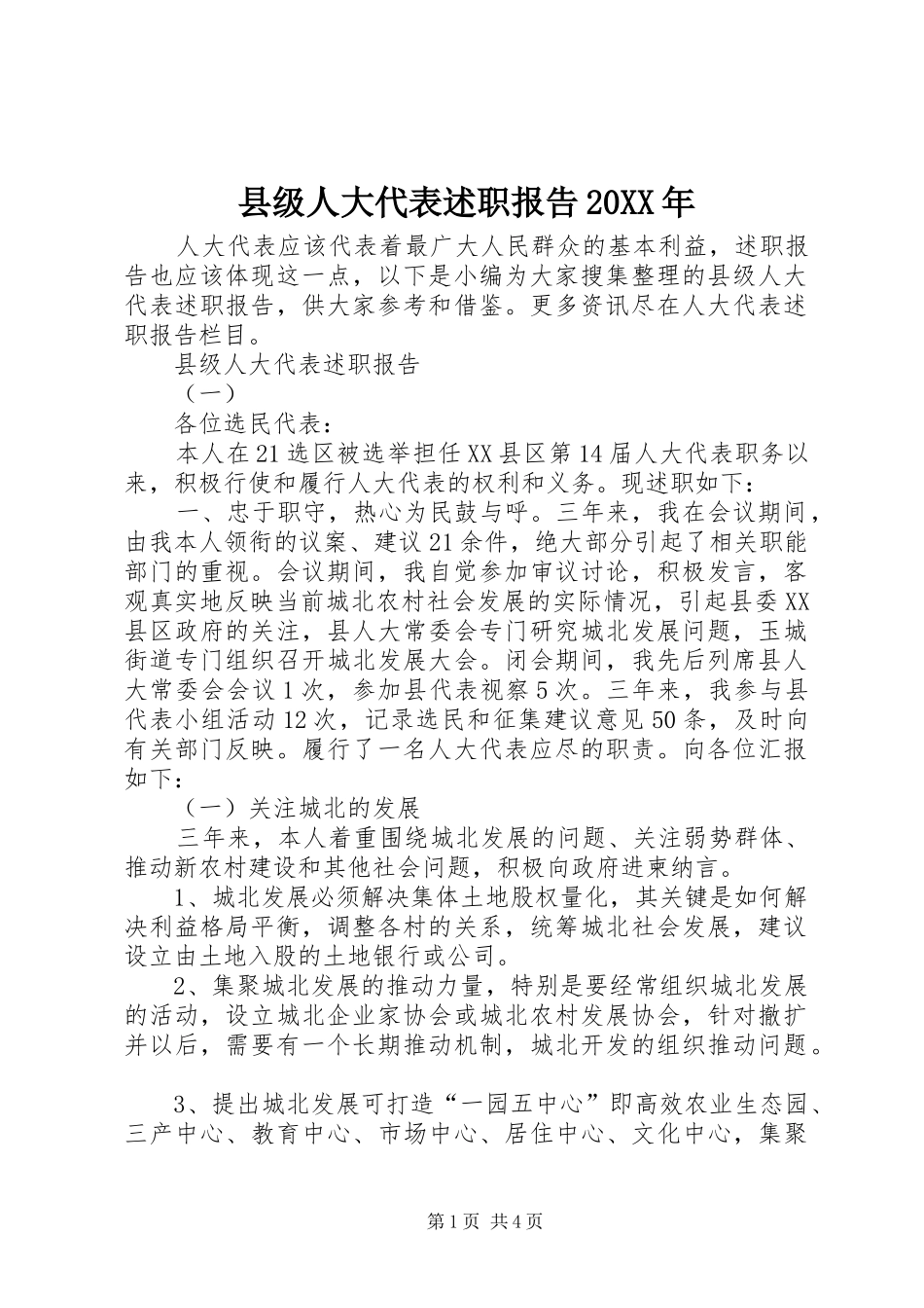 县级人大代表述职报告20XX年_第1页