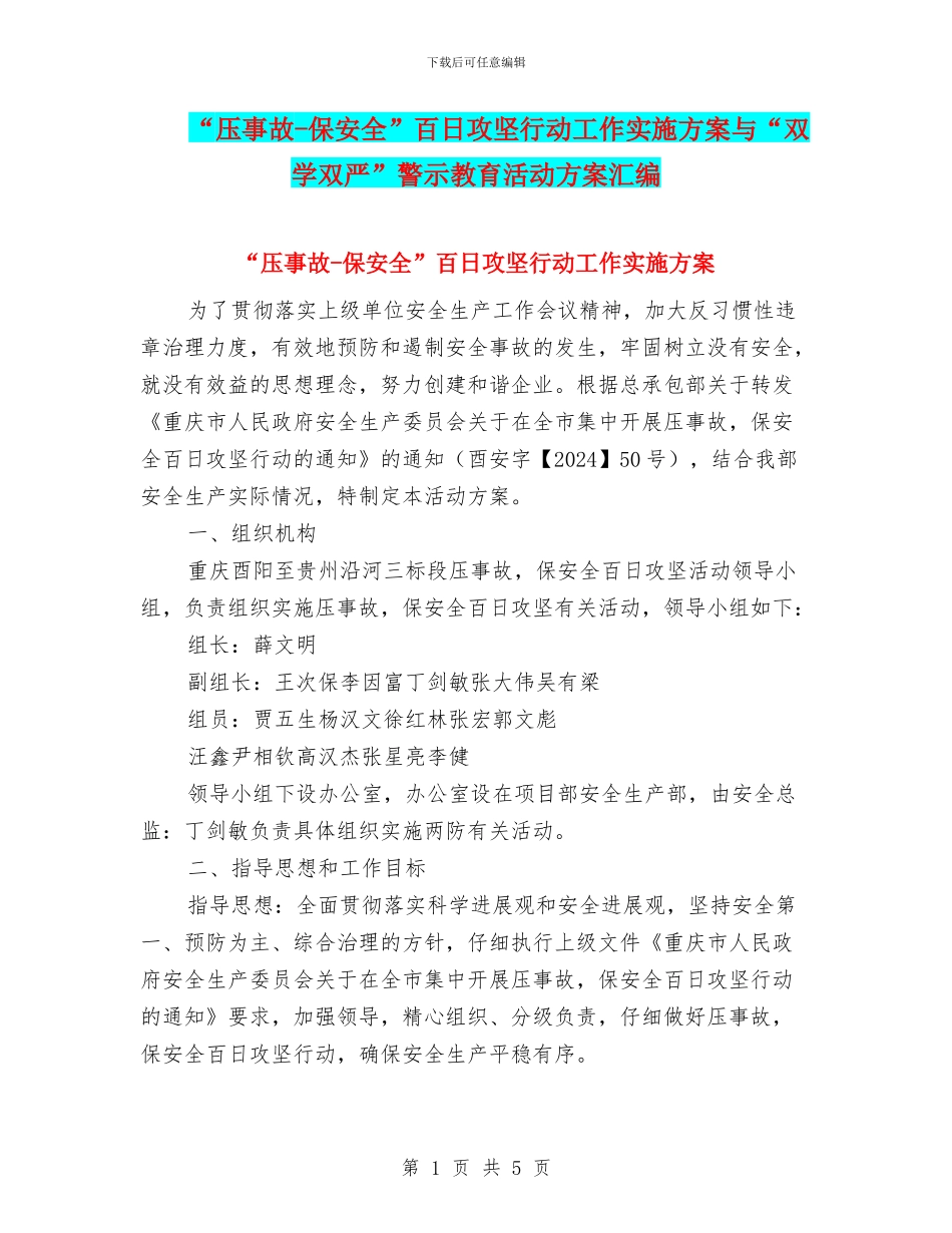 “压事故-保安全”百日攻坚行动工作实施方案与“双学双严”警示教育活动方案汇编_第1页