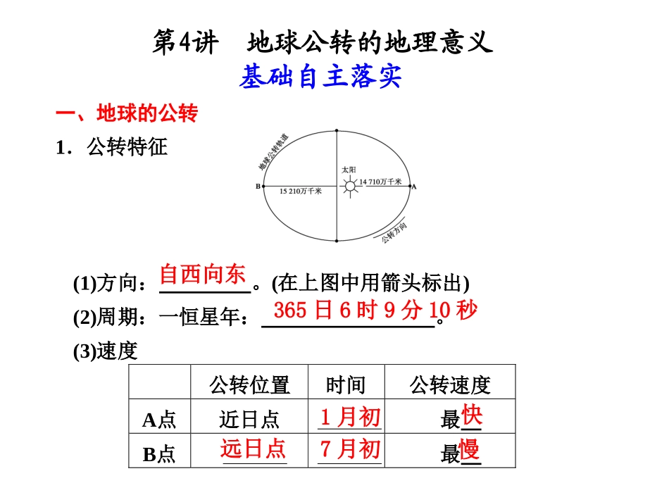 第一单元第4讲　地球公转的地理意义_第1页