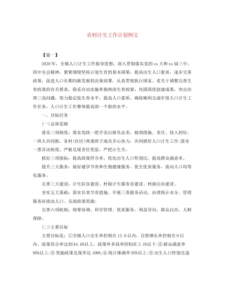 农村计生工作计划例文