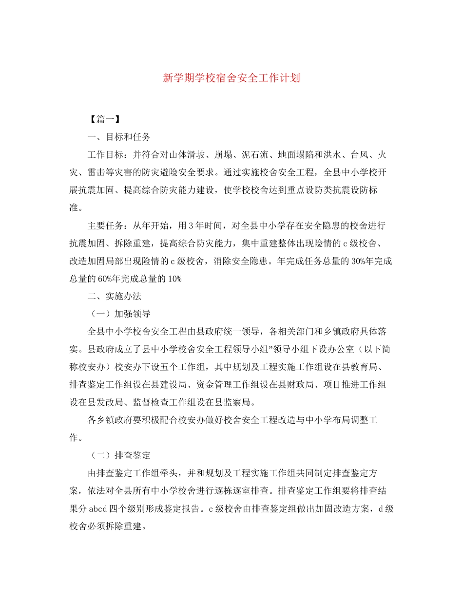 新学期学校宿舍安全工作计划_第1页