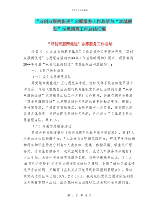 “双创双服两促进”志愿服务工作总结与“双城联创”垃圾清理工作总结汇编