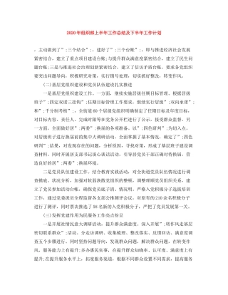 2020年组织部上半年工作总结及下半年工作计划