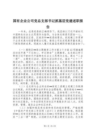 国有企业公司党总支部书记抓基层党建述职报告