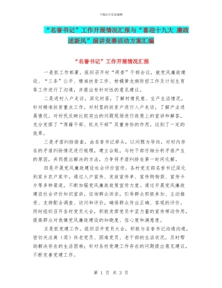 “名誉书记”工作开展情况汇报与“喜迎十九大