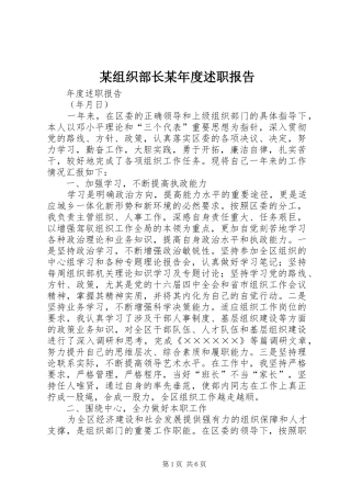某组织部长某年度述职报告