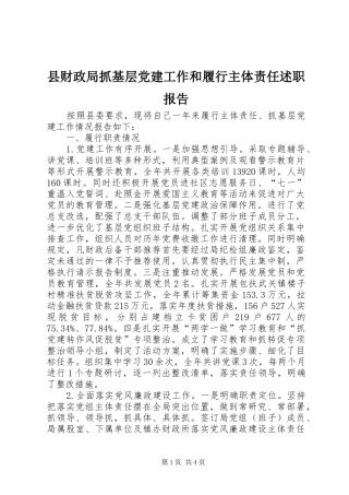 县财政局抓基层党建工作和履行主体责任述职报告