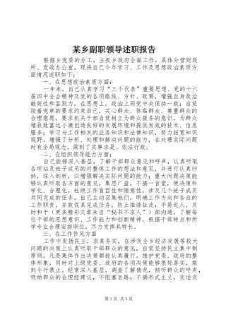 某乡副职领导述职报告