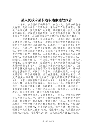 县人民政府县长述职述廉述效报告