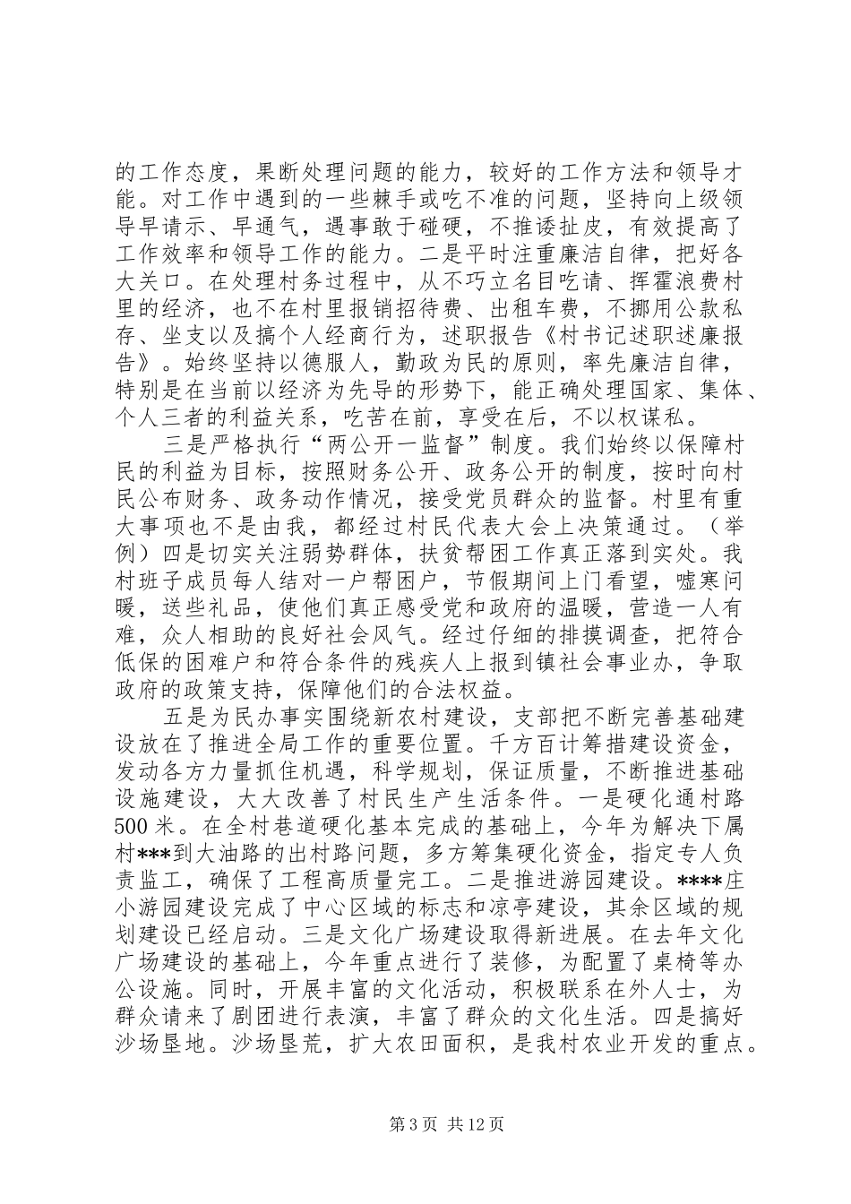 XX年10月村书记述职述廉报告_第3页