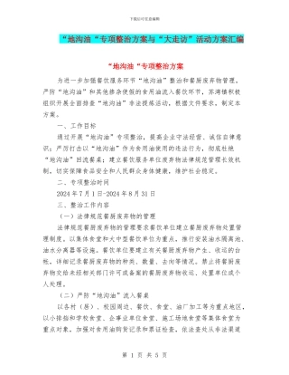 “地沟油“专项整治方案与“大走访”活动方案汇编