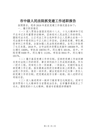 市中级人民法院抓党建工作述职报告
