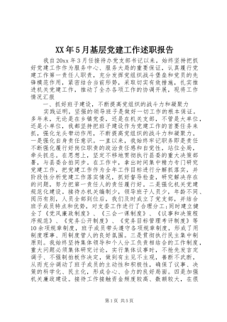 XX年5月基层党建工作述职报告