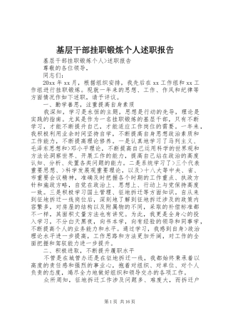 基层干部挂职锻炼个人述职报告