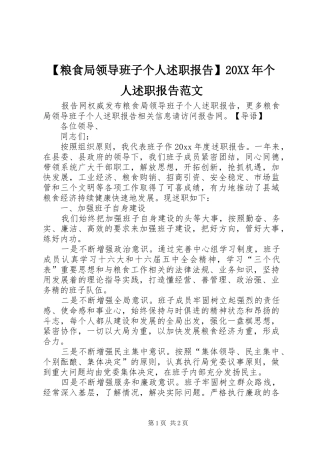 【粮食局领导班子个人述职报告】20XX年个人述职报告范文