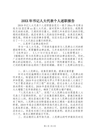 20XX年书记人大代表个人述职报告