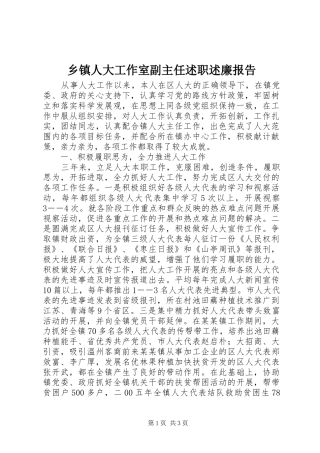 乡镇人大工作室副主任述职述廉报告