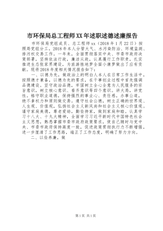 市环保局总工程师XX年述职述德述廉报告