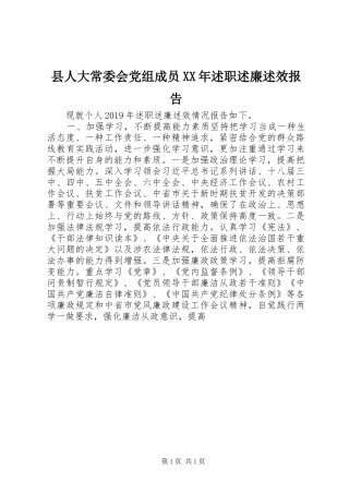 县人大常委会党组成员XX年述职述廉述效报告