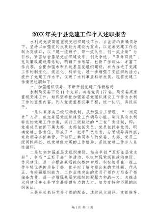20XX年关于县党建工作个人述职报告
