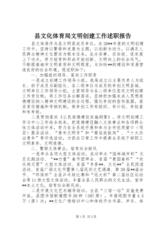 县文化体育局文明创建工作述职报告