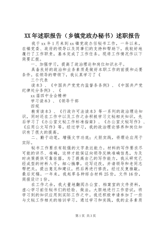 XX年述职报告（乡镇党政办秘书）述职报告